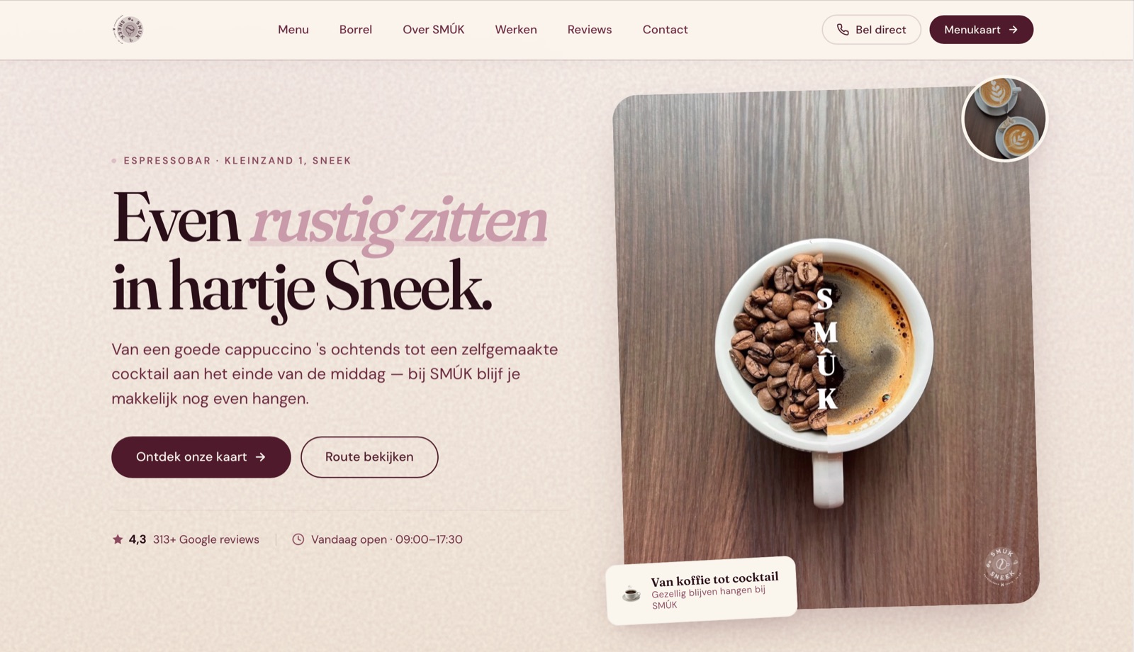 Website Espressobar SMÛK — koffiebar in Sneek, gemaakt door De Webtandem